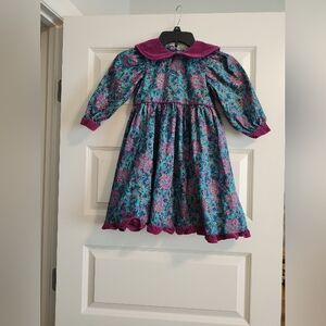 Vintage Floral Long Sleeve Dress with Velvet Collar